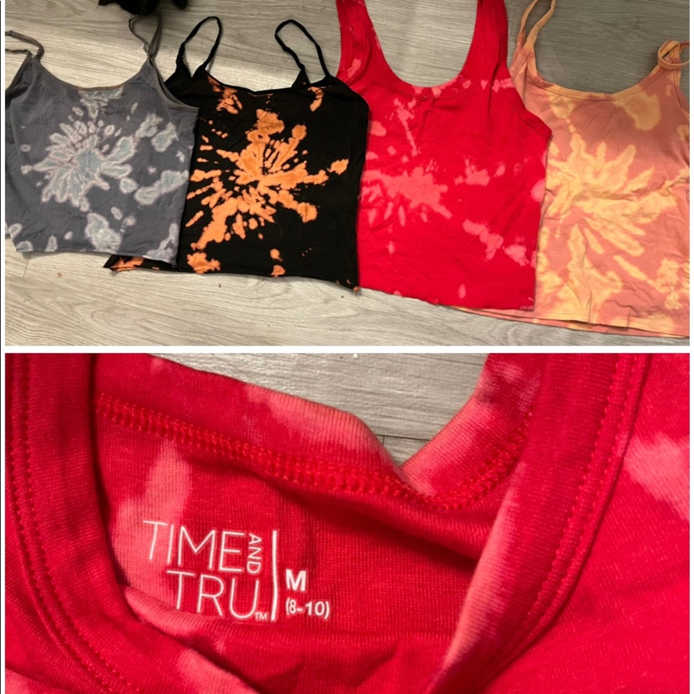 Cropped bleach tie dyed tank tops
